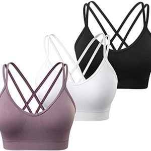 VEQKING Women's Cross Back Sports Bra Padded Strappy Medium Support Yoga Bra for Workout Fitness 3 Pack