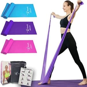 Therapy Flat Resistance Bands Set, Latex Free Flat Elastic Exercise Stretch Bands for Stretching, Flexibility, Pilates, Yoga, Ballet, Gymnastics, Rehab, Workout, Pink, Purple, Blue (3 Pack, 5 FT long)