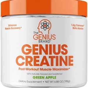 Genius Micronized Creatine Monohydrate Powder, Post Workout Supplement, Green Apple - 100% Naturally Flavored & Sweetened - Supports Muscle Building, Cellular Energy & Cognitive Function – 195g