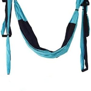 QueenLine Full Set 6 Handles Anti-Gravity Aerial Yoga Ceiling Hammock Flying Swing Trapeze Yoga Inversion Device Home Gym Hanging Belt Sky Blue with Black Russian Federation