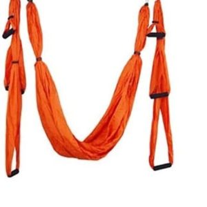 QueenLine Full Set 6 Handles Anti-Gravity Aerial Yoga Ceiling Hammock Flying Swing Trapeze Yoga Inversion Device Home Gym Hanging Belt Orange Poland
