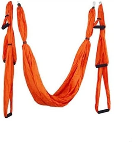 QueenLine Full Set 6 Handles Anti-Gravity Aerial Yoga Ceiling Hammock Flying Swing Trapeze Yoga Inversion Device Home Gym Hanging Belt Orange Poland