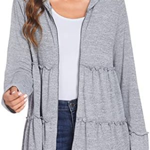 DEESHA Full Zip Up Hoodie for Women Pleated Tiered Ruffle Hooded Sweatshirts Jacket Coat Long Sleeve