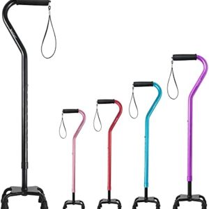 BeneCane Quad Cane Adjustable Walking Cane with Offset Soft Cushioned Handle for Men & Women Lightweight Comfortable with 4-Pronged feet for Extra Stability
