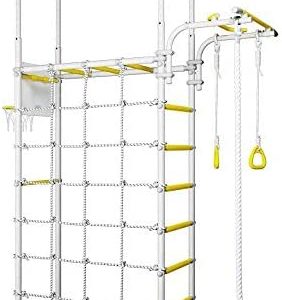 Fitness Kid Transformer Indoor Home Gym, Swedish Wall Playground Set for School and Kids Room with Hanging Ladder, Climbing Rope, Horizontal Bars, Chin up bar with The Grips, Gymnastics Rings