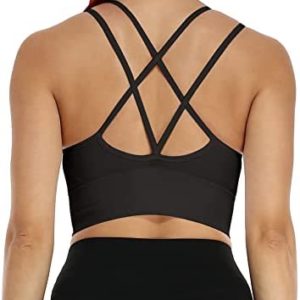 SEASUM Low Impact Sport Bras Cross Back Padded Strappy Criss Cross Cropped Bras for Yoga Workout Fitness