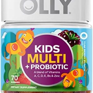 OLLY Kids Multivitamin + Probiotic Gummy, Digestive and Immune Support, Vitamins A, D, C, E, B, Zinc, Chewable Supplement, Berry, 35 Day Supply - 70 Count