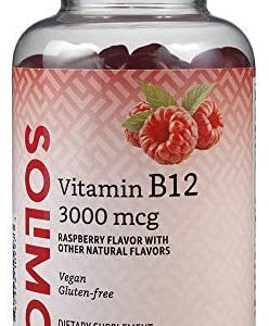 Amazon Brand - Solimo Vitamin B12 3000 mcg - Normal Energy Production and Metabolism, Immune System Support* - 100 Gummies (2 Gummies per serving)
