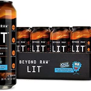 BEYOND RAW Beyond Raw LIT On The Go Ready to Drink Cans | Contains Caffeine, L-Citrulline, and Beta-Alanine, Nitric Oxide Preworkout Supplement | Jolly Rancher Blue Raspberry | 12 Pack