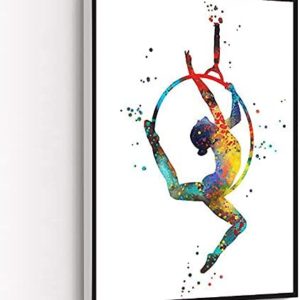 Teen Room Decor Aesthetic Aerial Hoop Lyra Aerial Ring Cerceau Cerceaux Aerial Hoop Sport Lyra Sport Watercolor Aerial Hoop Watercolor Lyra Canvas Art Wall Decor for Bathroom,8''X12''Framed