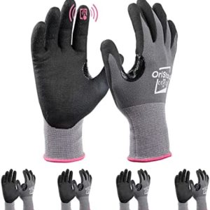 Work Gloves with MicroFoam Nitrile Coating and Reinforced Thumb, 4 Pairs, Good Grip in Conditions Like Construction, Mechanic, Warehouse, X-Small