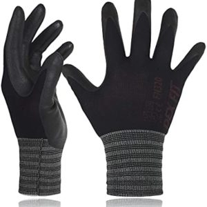 DEX FIT Premium Nylon Nitrile Work Gloves FN320; Firm Non-Slip Grip; Thin & Lightweight; Durable & Foam Coated; 3D-Comfort Fit; Machine Washable, Black S (7) 1 Pair