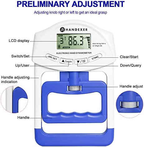 Handexer Training Grip Strengtheners Digital Hand Dynamometer Grip Strength Measurement Meter Auto Capturing Electronic Hand Grip Power 198Lbs / 90Kgs - Image 3
