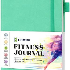 EPEWIZD Fitness Journal Hardcover Workout Planner 6- Month Undated Workout Log Book Home Gym Accessories for Women and Man Green