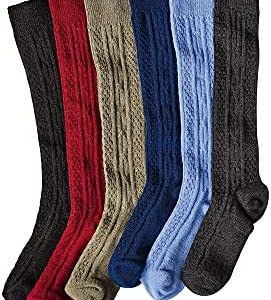 National Wide-Calf Cable Knit Knee Socks - Specialty Wide-Calf Socks - Stylish Cable Knit, Soft & Breathable Comfort, Assorted, 6-pk