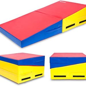 Matladin Folding Gymnastics Cheese Wedge Incline Mat, Gym Fitness Tumbling Skill Shape Mat for Kids Girls Home Training Exercise