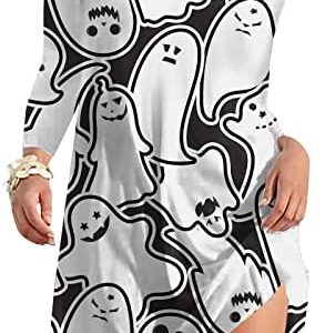 Women's Fall Clothes 2022 Halloween Print Casual Loose Long Sleeve Dress Clothes