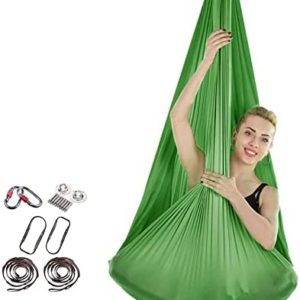 Aerial Hammock，Pilates Flying Swing, Aerial Silks Replacement Fabric for Aerial Dance, Aerial Acrobatics Include Daisy Chain,Carabiner XJJUN (Color : Green-A, Size : 5m)