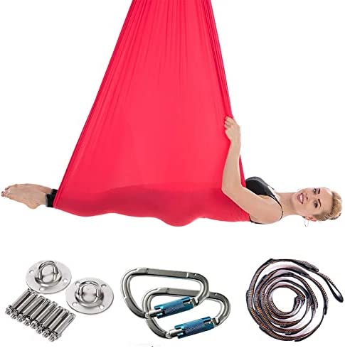 QueenLine Latest 4m Elastic Aerial Yoga Hammock Swing Anti-Gravity Flying Yoga Inversion Belts for Pilates Training Body Shaping Full Set Burgundy - Image 6