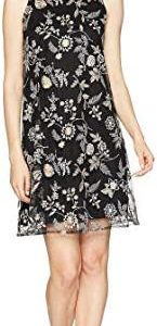 Calvin Klein Women's Sleeveless Round Neck Embroidered Trapeze Dress