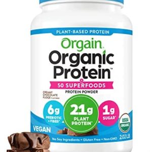 Orgain Organic Protein + Superfoods Powder, Creamy Chocolate Fudge - 21g of Protein, Vegan, Plant Based, 6g of Fiber, No Dairy, Gluten, Soy or Added Sugar, Non-GMO, 2.02 Lb