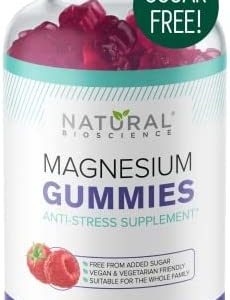 Sugar Free Magnesium Gummies - 180 Gummies, Calming Anti-Stress Gummies, Magnesium Supplement for Kids and Adults, Vegan, Gelatin-Free, Gluten-Free, Non-GMO, Delicious Natural Raspberry Flavor (180)
