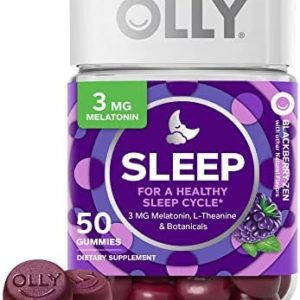 OLLY Sleep Gummy, Occasional Sleep Support, 3 mg Melatonin, L-Theanine, Chamomile, Lemon Balm, Sleep Aid, Blackberry, 50 Count