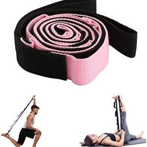 NJZYB Yoga Stretching Belt, Aerial Yoga Hammock Tension Band, Non Elastic Exercise Band with 10 Loops Adjustable, for Fitness, Pilates, Dance and Gymnastics,Pink
