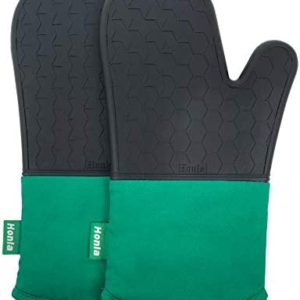 Honla Silicone Oven Mitts,Heat Resistant to 500 F,1 Pair of Non Slip Kitchen Oven Gloves for Cooking,Baking,Grilling,Barbecue Potholders,Green