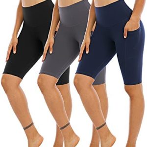 CHRLEISURE High Waisted Yoga Biker Shorts for Women with Pockets, Tummy Control Workout Spandex Shorts