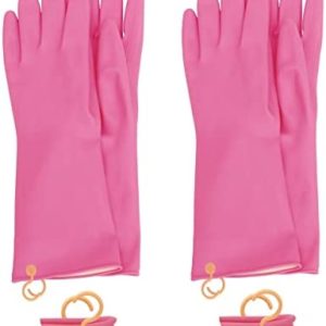 2 Pairs Reusable Waterproof Non-Slip Honeycomb Grip Latex Rubber Gloves with Hang-Dry Hooks / Hanging Loops for Dishwashing Household Cleaning Cooking (Small)
