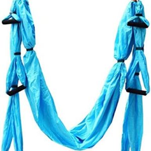 QueenLine Full Set 6 Handles Anti-Gravity Aerial Yoga Hammock Flying Swing Trapeze Yoga Inversion Exercises Device Home Gym Hanging Belt Sky Blue