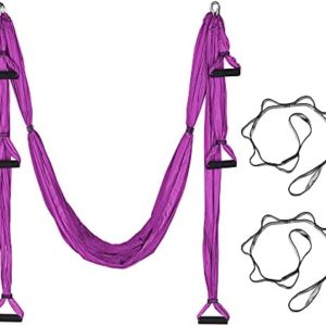 AW Aerial Flying Yoga Swing Set Yoga Inversion Swing Hammock Sling Antigravity Inversion Tool Home Gym, Blue, Purple