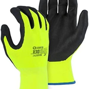 Majestic SuperDex Work Gloves MicroFoam Nitrile Coated Firm Grip on Palm, Nylon Shell, Black/Yellow, Medium, Pack of 12