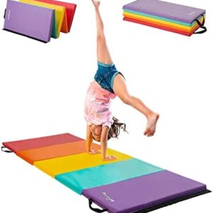 HearthSong 5-Panel Colorful Rainbow Folding Kids' Gymnastics Tumbling Mat for Active Play, with Carrying Handles, 77 Inches Long x 30 Inches Wide