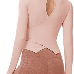 ZHENWEI Women's Yoga Tops Long Sleeve Workout T-Shirt Cross Back Sports Breathable Shirts Athletic Slim Fit Crop Top