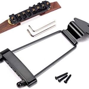 Alnicov Set of 6 String Archtop Jazz Guitar Rosewood Bridge Height Adjustable & Tailpiece Trapeze for Jazz Guitar Parts,Black