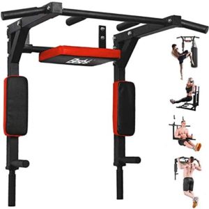 BESTHLS Pull Up Bar Wall Mounted Chin Up Bar Wall Mount Multifunctional Dip Station for Indoor Home Gym Workout,Power Tower Set Training Equipment Fitness Dip Stand Supports to 440 Lbs