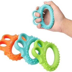 Fanwer 3 Level Hand Grip Strengthener Set Finger Exerciser Silicone Grip Strength Trainer Resistance Bands Finger Stretcher and Grip Hand Exercise Ring for Senior & Arthritis Relieve Wrist Pain (3PCS)