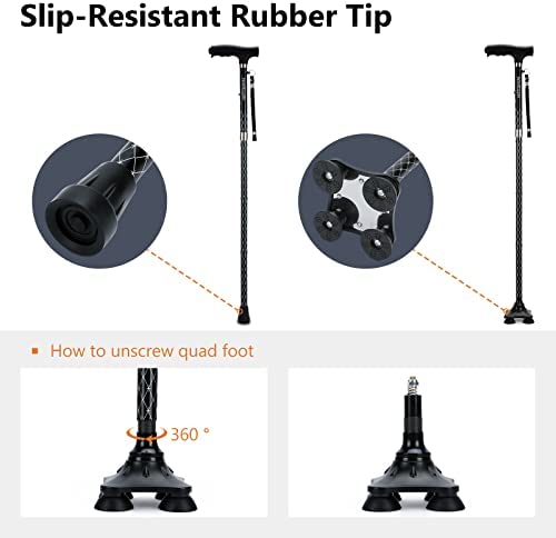 KAKICLAY Folding Walking Cane with LED Light for Men & Women, Foldable Adjustable Lightweight Aluminum Walking Stick Balancing Mobility Aid Cane - Image 5