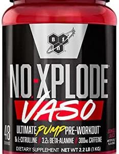 BSN N.O.-XPLODE Vaso Pre Workout Powder with 8g of L-Citulline and 3.2g Beta-Alanine and Energy, Flavor: Jungle Juice, 48 Servings
