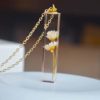 Daisy Ivory Real Flowers Transparent Cube Resin Pendant 18k Gold Plated Chain Long Necklace - Image 4