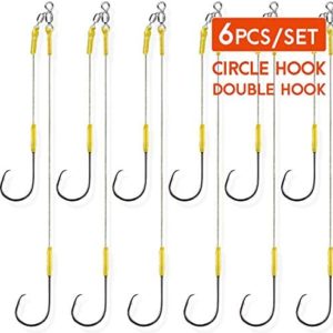 Rodeel 24pcs/12pcs/6pcs Wire Leader Hook Rigs Single Hook/Double Hook Nylon Coated Fishing Wire Leader Fishing Lure Rig for Saltwater Freshwater 6 Sizes…