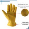 2 Pairs Cowhide Leather Work Gloves with Reinforced Palm for Men & Women, Adjustable Wrist Rigger Glove for Driver, Construction, Yardwork, Gardening (XL, Yellow) - Image 3