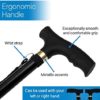 RMS Folding Cane - Foldable, Adjustable, Lightweight Aluminum Offset Walking Cane - Collapsible Walking Stick with Ergonomic Derby Handle - Ideal Daily Living Aid for Limited Mobility (Black) - Image 6