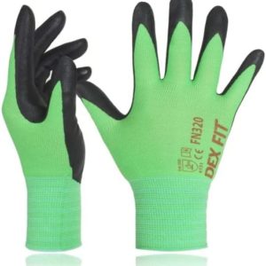 DEX FIT Premium Nylon Nitrile Work Gloves FN320; Firm Non-Slip Grip; Thin & Lightweight; Durable & Foam Coated; 3D-Comfort Fit; Machine Washable, Green S (7) 3 Pairs