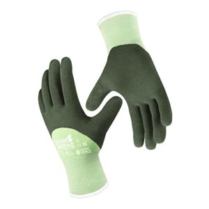 COOLJOB Fleece Lined Winter Work Gloves, Thermal Warm Freezer Gloves, 100% Recycled Polyester Base, Cold Weather Gloves with Non Slip Grip, Thick Windproof Gloves, 1 Pair, Medium, Green