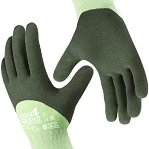 COOLJOB Fleece Lined Winter Work Gloves, Thermal Warm Freezer Gloves, 100% Recycled Polyester Base, Cold Weather Gloves with Non Slip Grip, Thick Windproof Gloves, 1 Pair, Large, Green