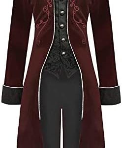 Medieval Steampunk Tailcoat Halloween Costumes for Men, Renaissance Pirate Vampire Gothic Jackets Vintage Warlock Frock Coat
