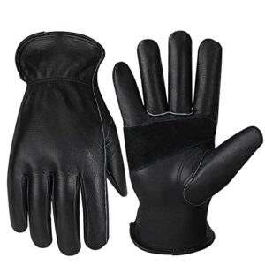 Black Garden Working Leather Gloves: Men Women Thorn Resistant Gardening Gloves | Heavy Duty Construction Ranch Protection Gloves Mens Womens Tool Firm Grip Truck Driving Driver Safety Gloves Small